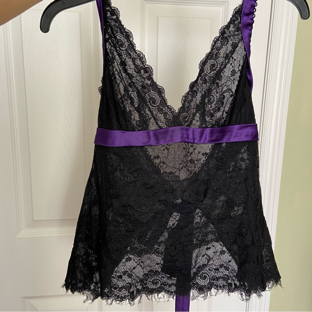 D&G DOLCE GABBANA Vintage Purple Black Lace Halter Tie Top